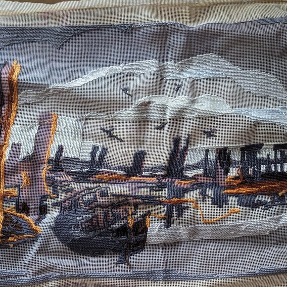 Crewel Needlepoint Vintage Horizon Designs Boat Harbor Canvas Started 1979 - Picture 7 of 9